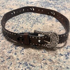 Ariat Brown Genuine Leather Tooled Western Belt Medium